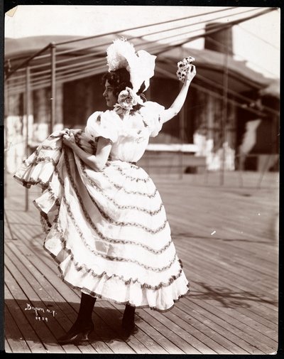 An Actress in Costume Rehearsing on the Roof of What is Probably the New York Theatre, New York, 1900 by Byron Company